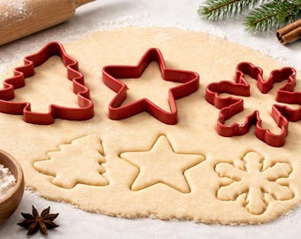 Kerstkoekjesvorm STL set van 3 - Tree Star Snowflake - 3D-afdrukbare bakbestanden voor de feestdagen