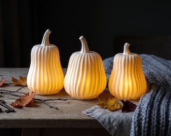 Set van 3 sculpturale pompoenlantaarns, 3D-printbare herfstdecoratie (digitale download)