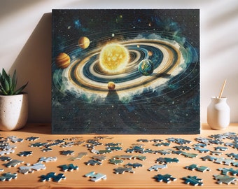 Watercolor Solar System Puzzle - Artistic Planets Puzzle for All Ages - Mindfulness and Family Game 110, 252, 520, 1014 pieces