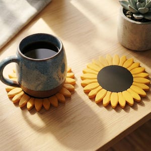 Sunflower Coaster STL, 3D Printed Coffee Coasters, Summer Table Decor (Digital Download) image 1