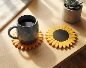 Posavasos de girasol en formato STL, posavasos impresos en 3D, decoración de mesa veraniega (descarga digital)