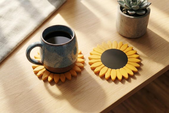 Sunflower Coaster STL, 3D Printed Coffee Coasters, Summer Table Decor (Digital Download)