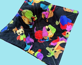 Microwave bowl cozy holder hugger, "Happy Dogs" - Fully Reversible