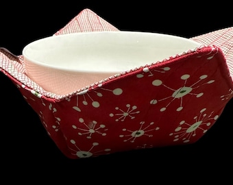 Microwave bowl cozy holder hugger, "Atomic" - Fully Reversible