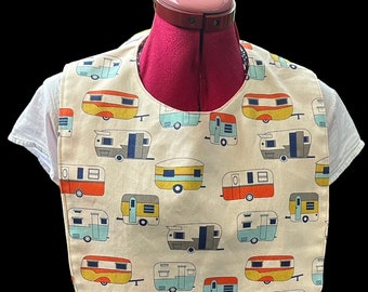 Retro Caravans Adult Clothing Protector Bib - Reversible - Keep your Clothes Stain-Free