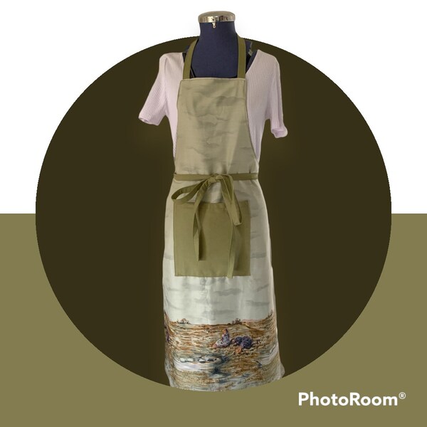 Classic 'Cloudy Day' Vintage Apron With Pocket - Longer Length for Extra Coverage - Fully Lined