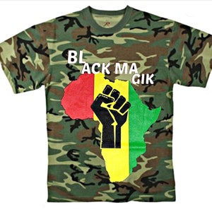 Womens Army Fatigue Graphic Cotton T-shirts || Black Magick Tee - Shirts With Sayings Tee - Superhero Tee -Empowerment T Shirts -Size Medium