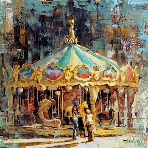 Merry Go Round Painting Canvas Print | Carousel Art Print | Fun Whimsical Home Decor | Kids Room Decor, Nursery Decor