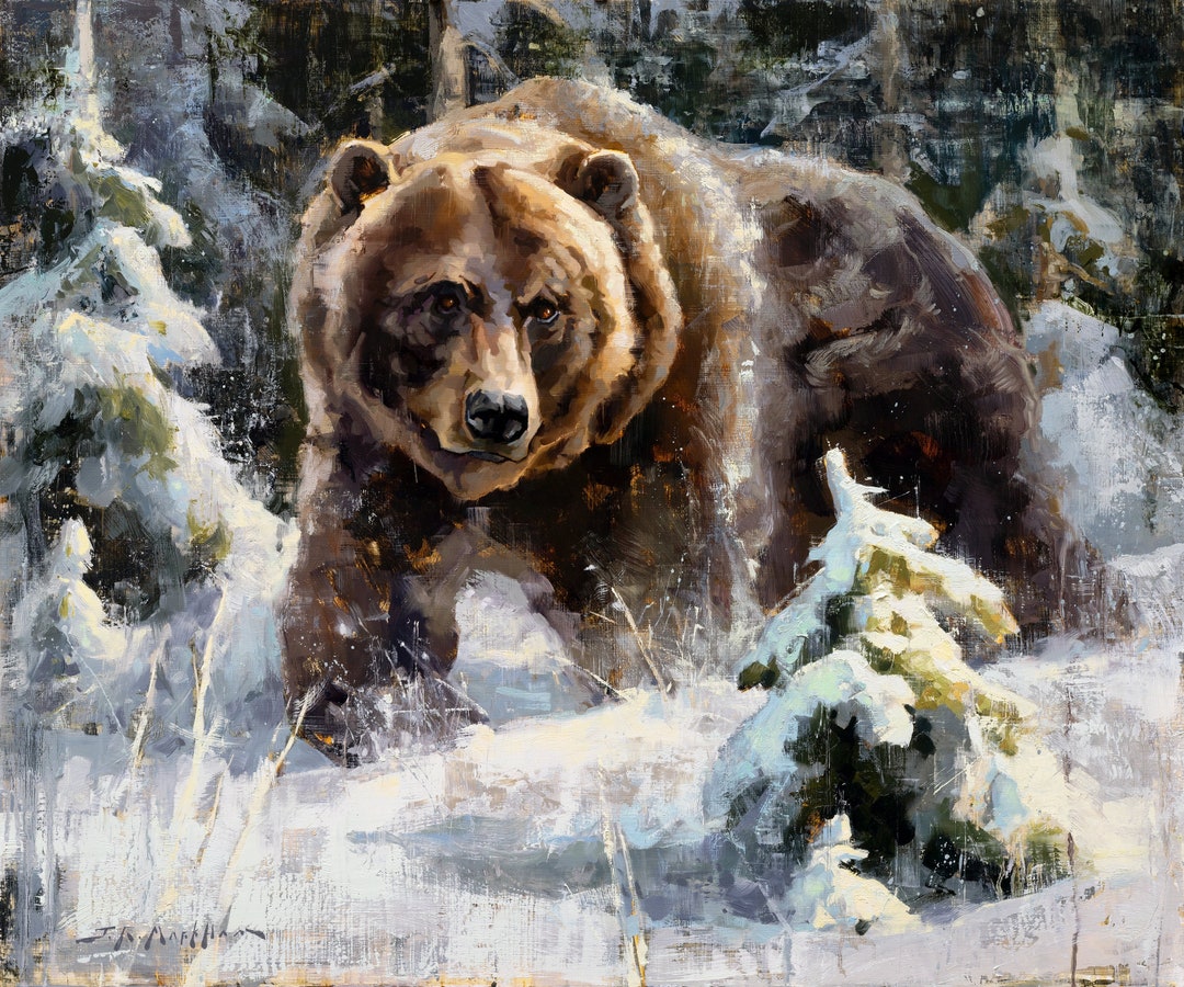 Grizzly Bear Painting, Animal art, Wall Decor, Personalized Canvas Print