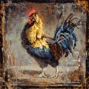 Chicken Painting Canvas Print from Original Oil Painting | Vintage Chicken Art | Western Farmhouse Wall Art Decor