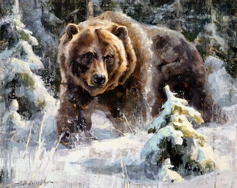 Bear Painting | Grizzly Bear Print from Original Oil Painting | Wildlife Art | Grizzly Bear Decor Fine Art Canvas Print