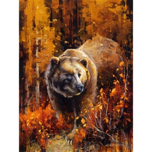 Bear in Fall Canvas Print from Original Oil Painting | Grizzly Bear Decor Fine Art Canvas Print | Wildlife Art | King Midas