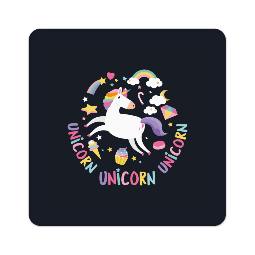 Rainbow Unicorn Square Coasters Cute Coaster Graphic Etsy