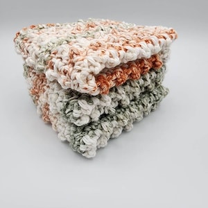 Cotton kitchen crocheted dishcloth set cotton dishcloths Rust/Green/Cream