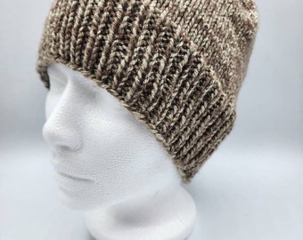 Adult brown knit beanie, hand knit winter hat, fall hat adult, lightweight beanie hat men, unisex size holiday gift