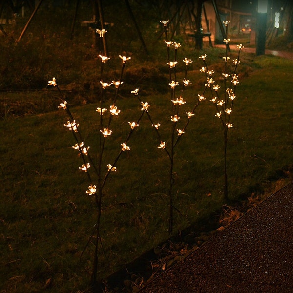 Solar Cherry Blossom Tree Stakes. 3 Piece Set