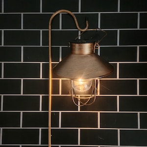 Solar Lantern with Shepherd Hook | Garden Pathway Light | Porch and Patio Decor | Outdoor Solar Lights | Bronze Metal Finish | Style 32