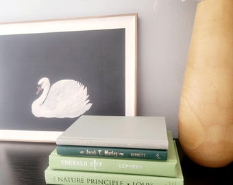 Green Books Decor – Personaliseer je set | Esthetische boeken voor het stylen van planken | Salontafeldecoratie | Kantoordecoratie | Echte boeken met harde kaft