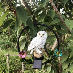 Solar Garden Owl | Hanging Outdoor Decor | Wind Spinner | Patio Decor | Outdoor Solar Light | Yard Light | Yard Decor