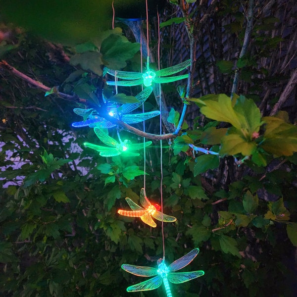 Dragonfly Solar Wind Chime, Garden Decor, Porch Decor, Patio Decor, Solar Lights Outdoor, Yard Light, Yard Decor