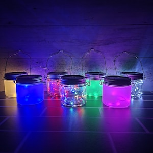 Set of 6 Solar Light Lids for Mason Jars OR Lanterns With Lighted Lids & Jars Included. Regular Mouth OR Wide Mouth Sizes Available