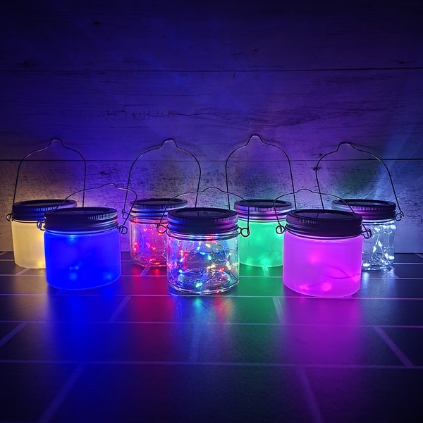 Set of 6 Solar Light Lids for Mason Jars OR Lanterns With Lighted Lids & Jars Included. Regular Mouth OR Wide Mouth Sizes Available