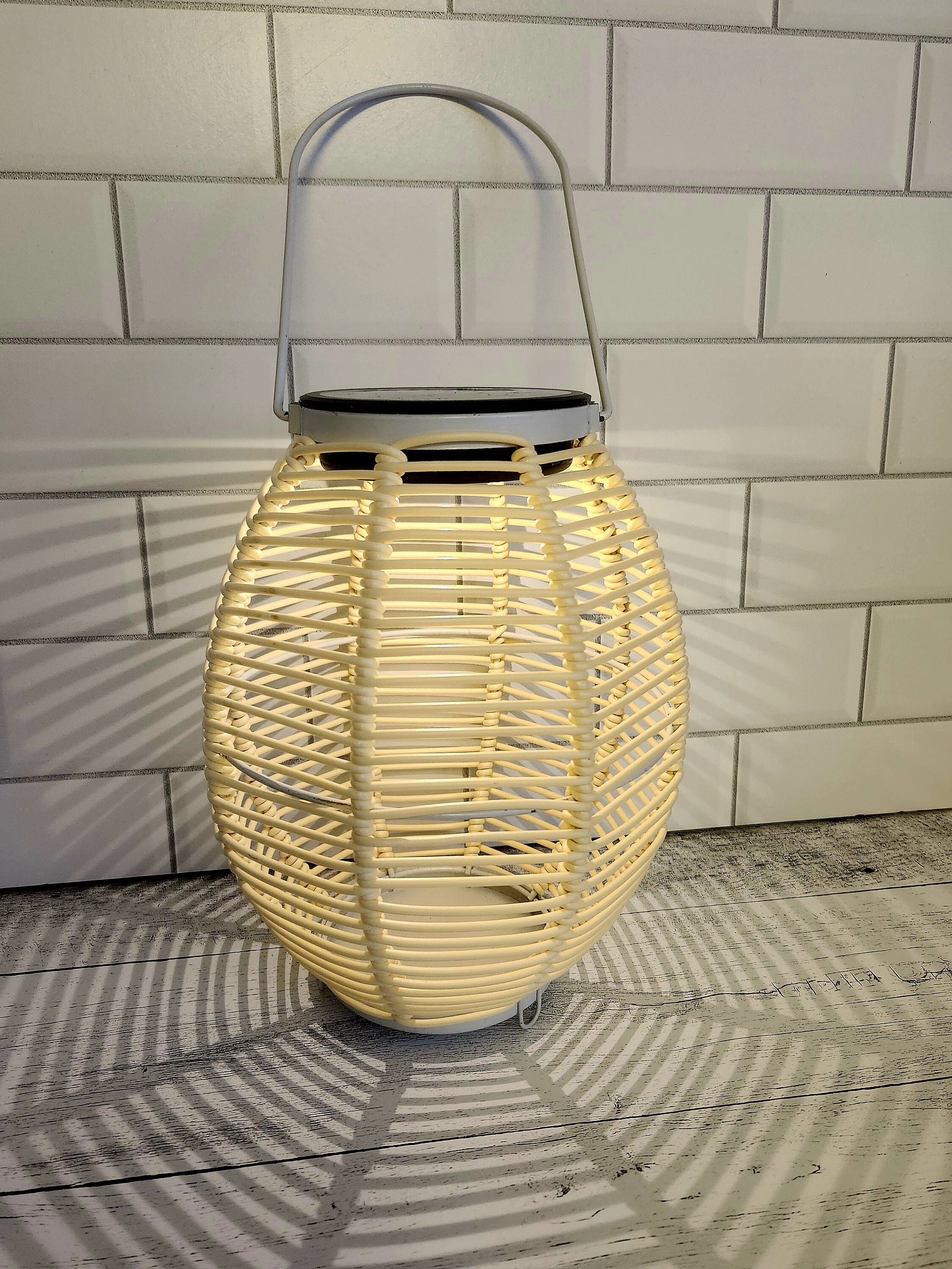 Solar Lantern With White Metal Handle Garden Decor Porch Decor Patio Decor Solar Lights Outdoor Yard Decor Rattan Look Style 6 Etsy