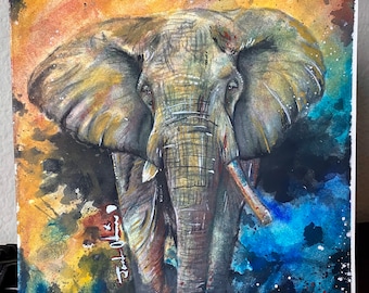 Elephant original painting| 9”x12” Original Art painting | Animal Art | Elephant painting | Watercolor Art | Animal Painting