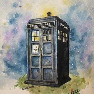 Signed “tardis” Art print | 8.5”x11” Original Art Print | tardis Art | doctor who Painting | doctor who Wall Art | doctor who Painting