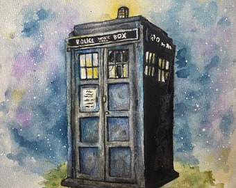Signed Tardis Art Print: Doctor Who Watercolor Painting (8.5"x11")