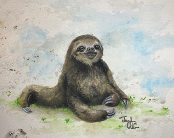 Signed “Sloth study” Art print | 8.5”x11” Original Art Print | Sloth Art | Nature Painting | Sloth Wall Art | Slothes Painting
