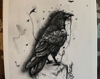 Signed “crow study” Art print | 8.5”x11” Original Art Print | Crow Art | Nature Painting | Woodland Animal Wall Art | Bird Painting