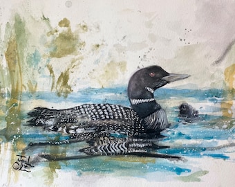 Signed Loon Art print | 8.5”x11” Original Art Print | Loon Art | Nature Painting | Bird Wall Art | Loon Painting