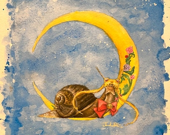 Snailor Moon Signed Print | 8.5”x11” Original Art Print | Sailor Moon Art | Anime Fan Art | Snail Wall Art