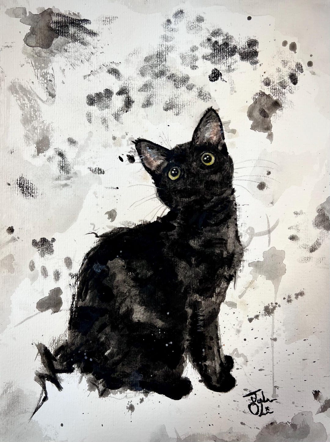 Signed Black Cat Art Print: Watercolor Painting (8.5”x11”) - Etsy