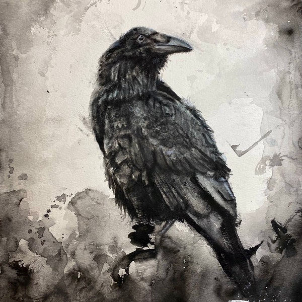 Signed Crow Art print | 8.5”x11” Original Art Print | Crow Art | Nature Painting | Woodland Animal Wall Art | Bird Painting