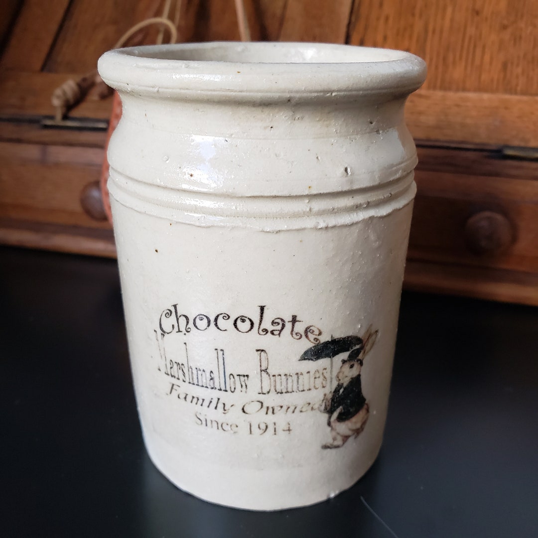 Crock, Antique English Stoneware, Rabbit in Coat Carrying Umbrella ...