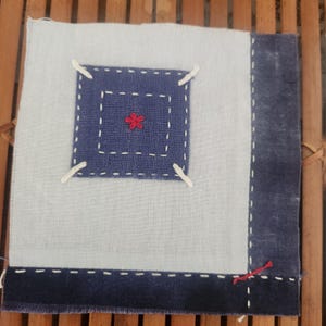 Japanese Boro Patch, one of a kind , 5"x5" Red, White and Blue