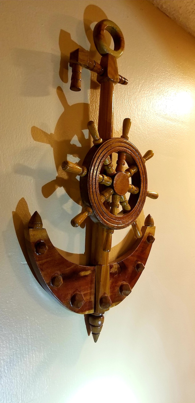 Maritime Anchor Ship Wheel Decor. Wooden Anchor. Ancla Nautica. Nautic