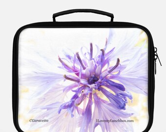 Abstract purple flower, photo on a Lunch Box Tote Bag