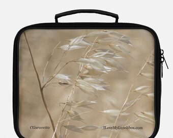 Oat Grasses in a field, photo on a Lunch Box Tote Bag