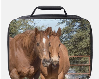 Caballo y mula, foto en la lonchera Bolsa de tela