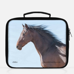 Bay Thoroughbred Horse with flowing mane, photo on Lunch Box Tote Bag