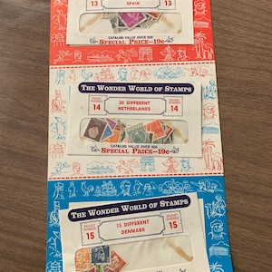 Vintage Stamp Collection On Card Sealed The Wonder World Of Stamps #13 14 15  NEW OLD STOCK