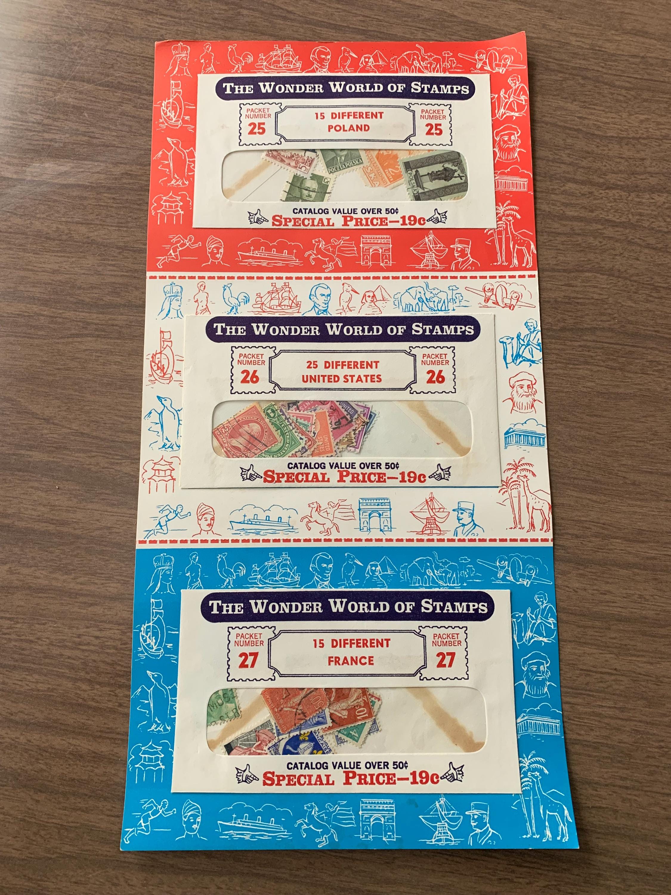 Vintage Stamp Collection on Card Sealed the Wonder World of Stamps
