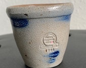 Rowe Pottery Mini Crock Cambridge WI. Salt Glaze Flow Blue Pottery 1991 Country Decor Miniature