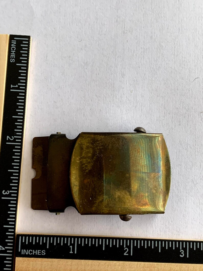 Vintage WWII Uniform Brass Buckle NOS Vets Estate Web Belt Canvas Adjustable 1.5 Patina Unique