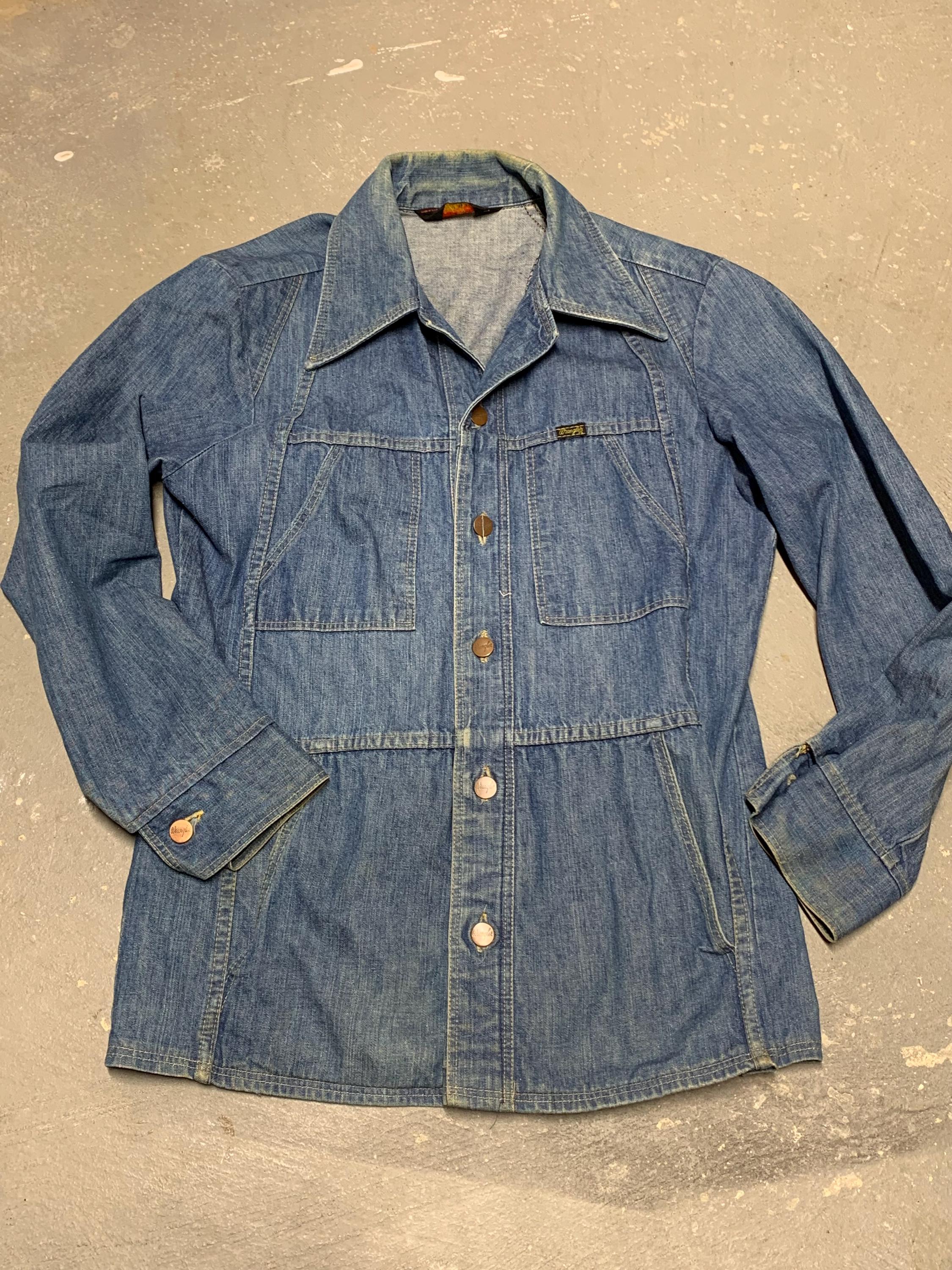 Vtg 70s Wrangler Wrapid Transit Western Denim Jacket Blue Denim 