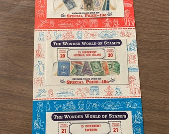 Vintage Stamp Collection On Card Sealed The Wonder World Of Stamps #19 20 21  NEW OLD STOCK