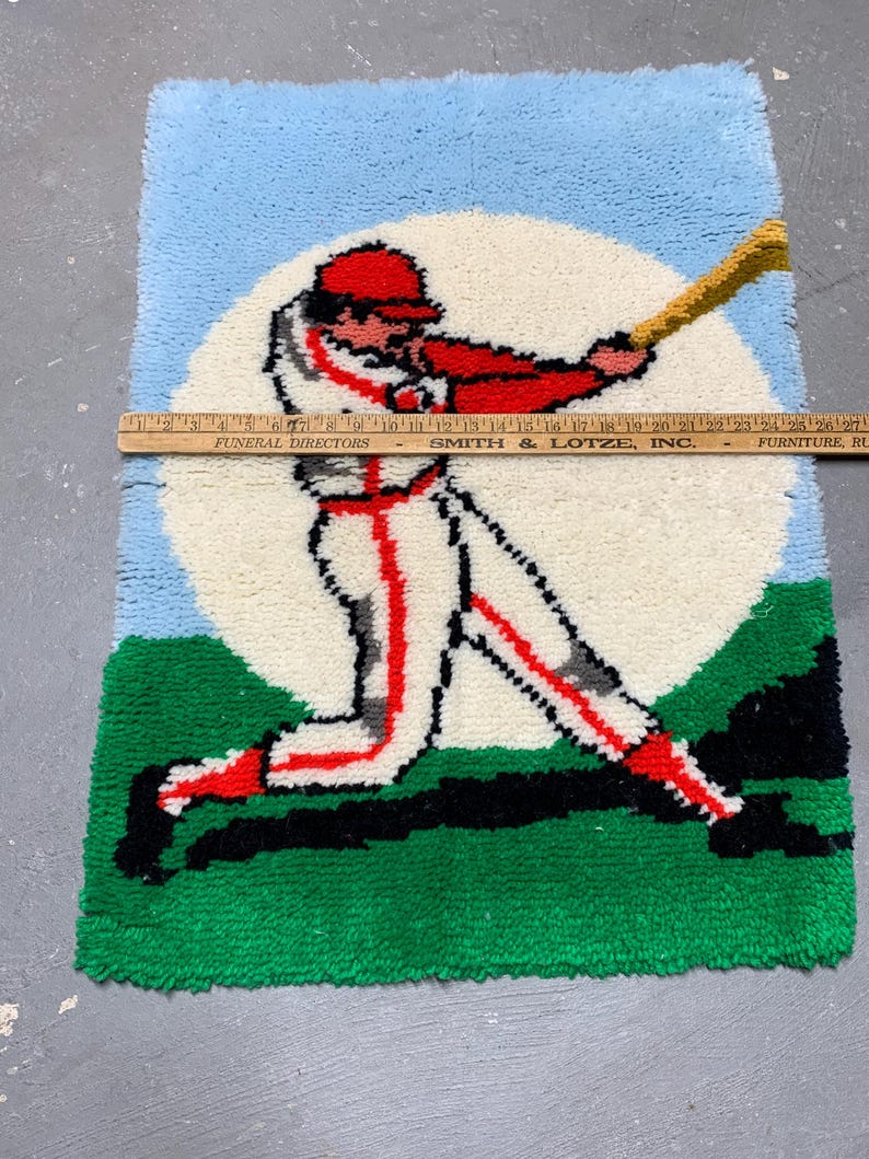 Vintage Baseball Player 1970's Shag Latch Hook Rug - Etsy